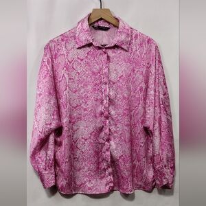 Zara Snake Print Button-Up Shirt Womens S Pink White Boho Retro 90s Y2K